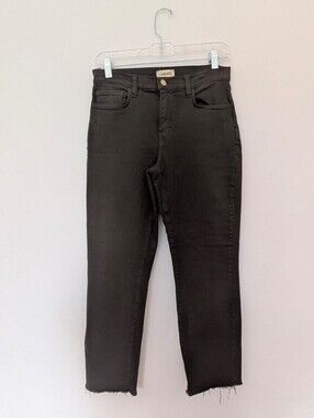 L'AGENCE Sada High Rise Crop Slim Raw Hem Jeans Army Green Quiet Luxury 27